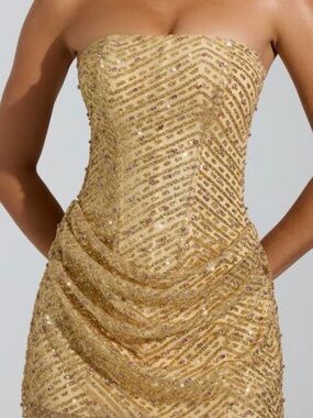 Oh Polly Strapless Gold Sequin Gown